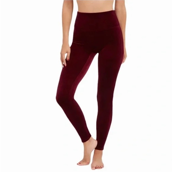 Spandex Burgundy Velvet Leggings - Picture 1 of 10